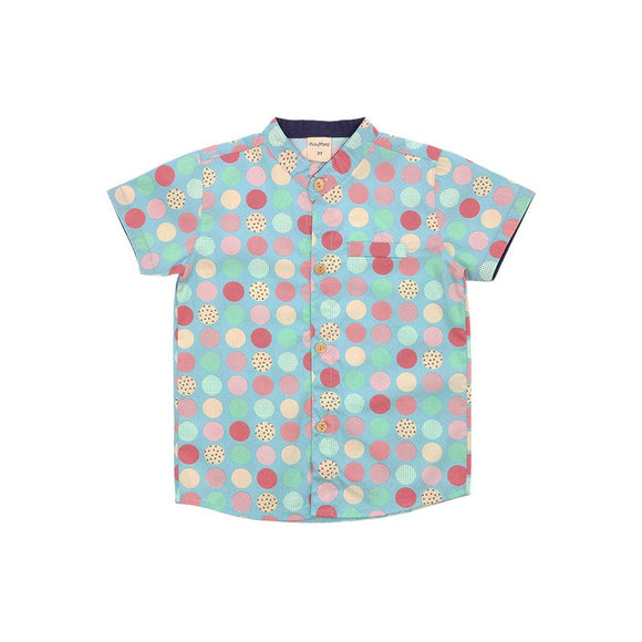 Mandarin Collar Shirt - Colourful Maru (Blue)