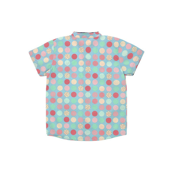 Mandarin Collar Shirt - Colourful Maru (Blue)