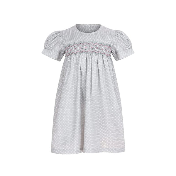 Adora Polkadot Baby Grey Smocked Dress