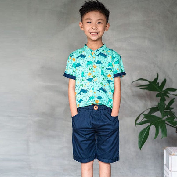 Bruno Pull Up Cotton Shorts (Navy Blue)