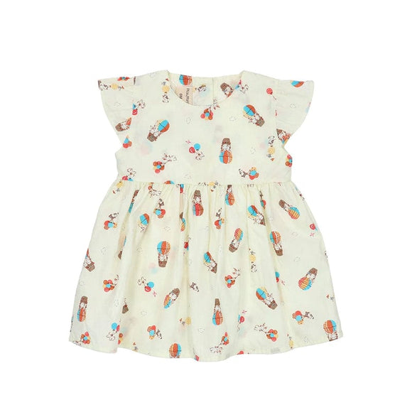 Bunnies In Hot Air Balloon Baby Doll Dress (Beige)