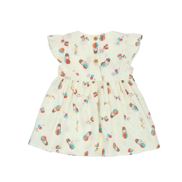Bunnies In Hot Air Balloon Baby Doll Dress (Beige)