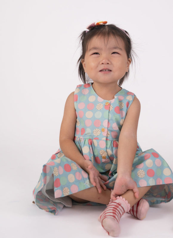 Button Down Colourful Maru Girl Dress - (Blue)