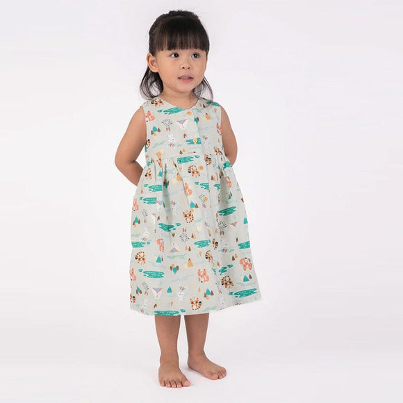 Button Down Tribal Racoons Girl Dress - (Mint Green)
