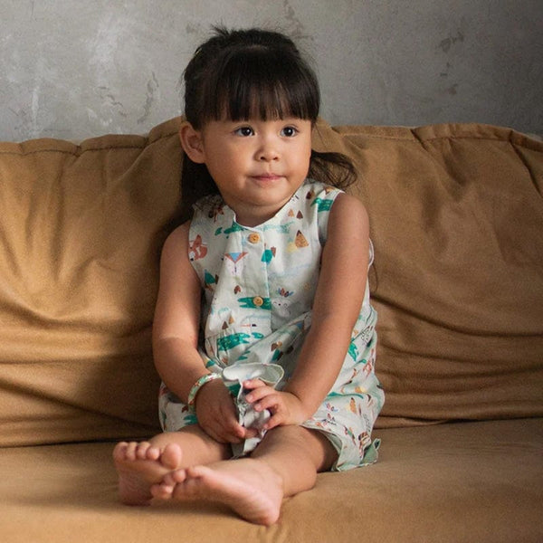 Button Down Tribal Racoons Girl Dress - (Mint Green)
