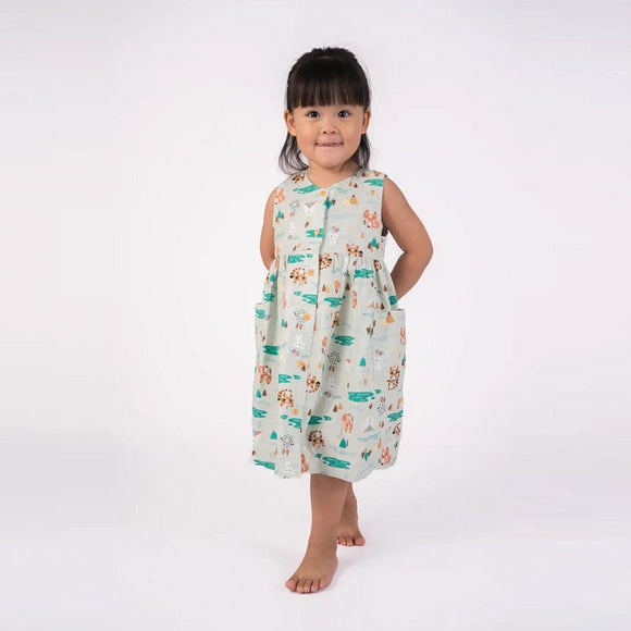 Button Down Tribal Racoons Girl Dress - (Mint Green)