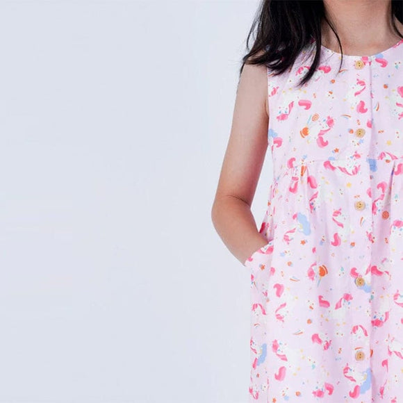 Button Down Unicorn & Lollipop Girl Dress - (Pink)