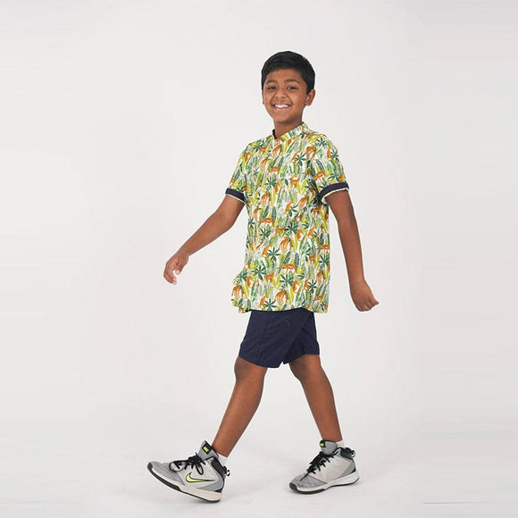 Mandarin Collar Boy Shirt - Cheetah