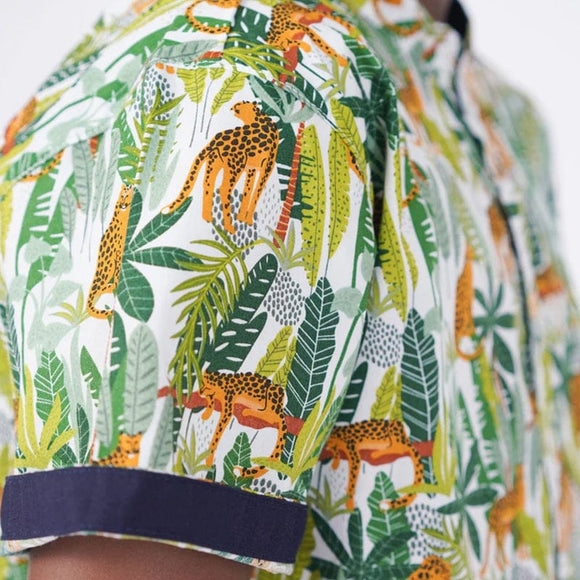 Mandarin Collar Boy Shirt - Cheetah