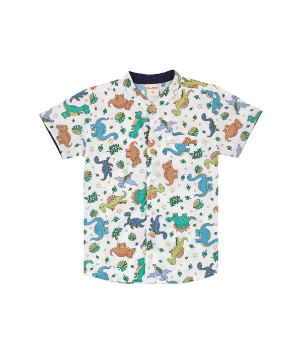 Mandarin Collar Shirt - Dinosaurs & Stars