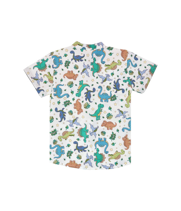 Mandarin Collar Shirt - Dinosaurs & Stars