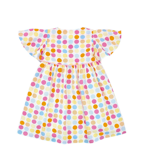 Flutter Sleeve Button Down Colourful Maru Girl Dress - (White)