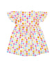 Flutter Sleeve Button Down Colourful Maru Girl Dress - (White)