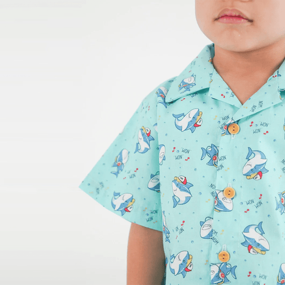 Aloha Boy Shirt - Hippy Sharks (Mint Green)