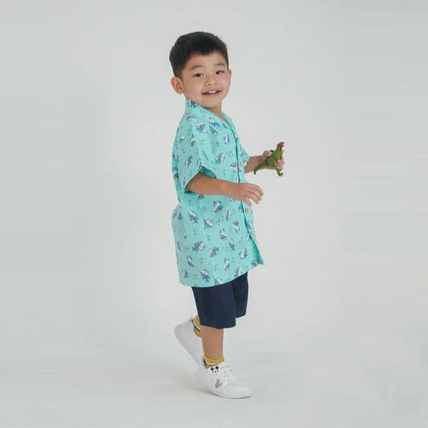 Aloha Boy Shirt - Hippy Sharks (Mint Green)