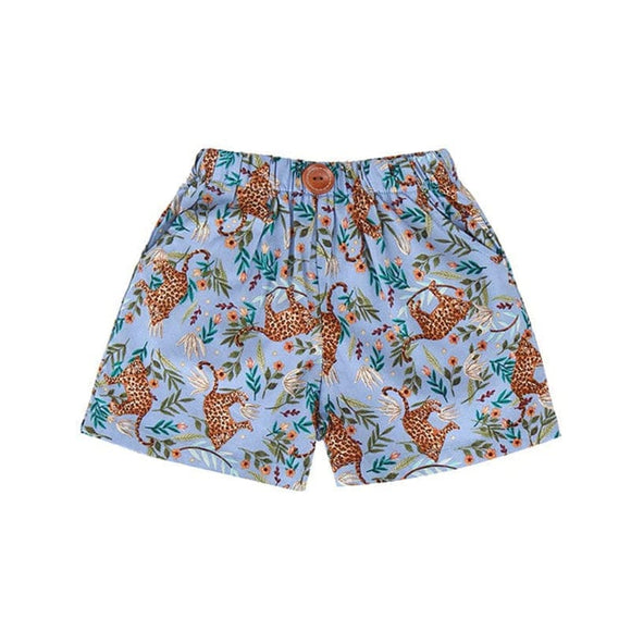 Leopard in Safari Pull Up Shorts (Sky Blue)