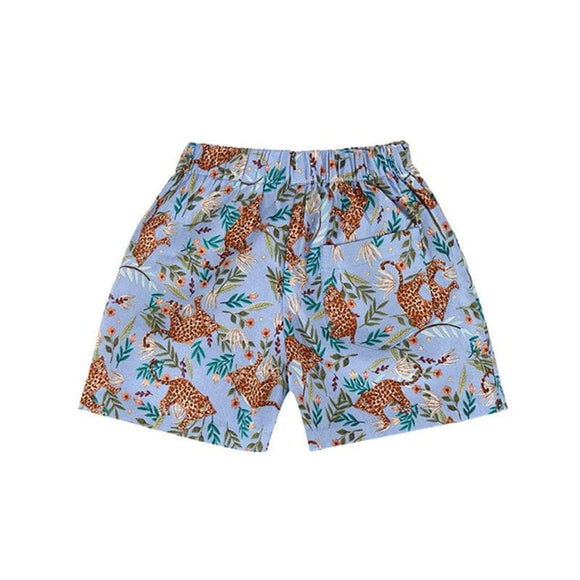 Leopard in Safari Pull Up Shorts (Sky Blue)