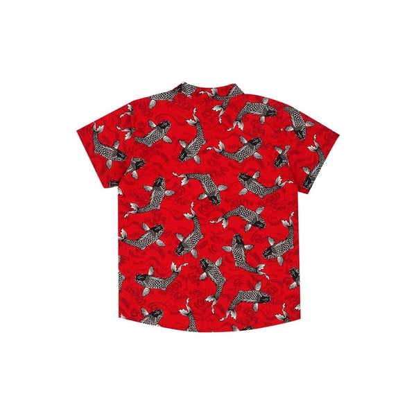 Mandarin Collar Boy Shirt - Lucky Koi Fish (Red)