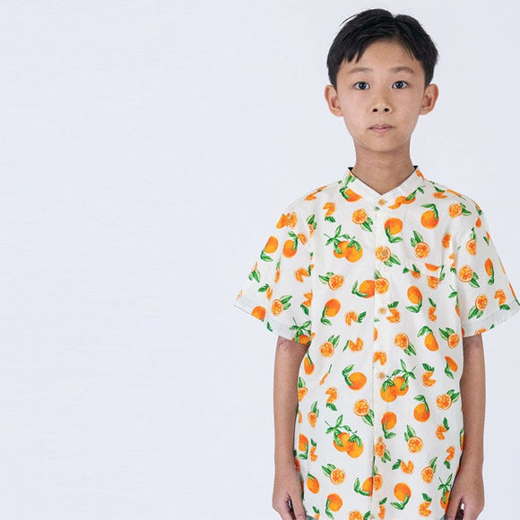 Mandarin Collar Boy Shirt - Tangerine (White)