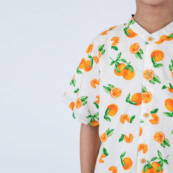 Mandarin Collar Boy Shirt - Tangerine (White)