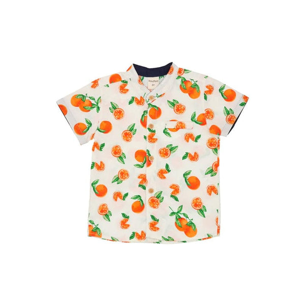 Mandarin Collar Boy Shirt - Tangerine (White)