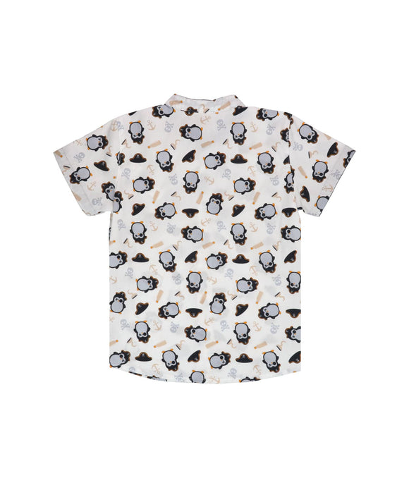 Mandarin Collar Shirt - Pirate Penguin (White)