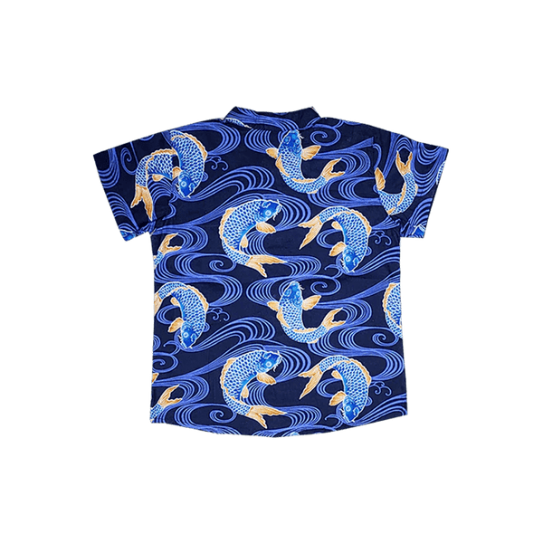 Mandarin Collar Boy Shirt - Prosperity Koi (Blue)