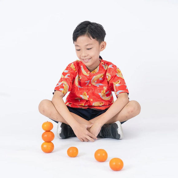 Mandarin Collar Boy Shirt - Prosperity Koi (Red)