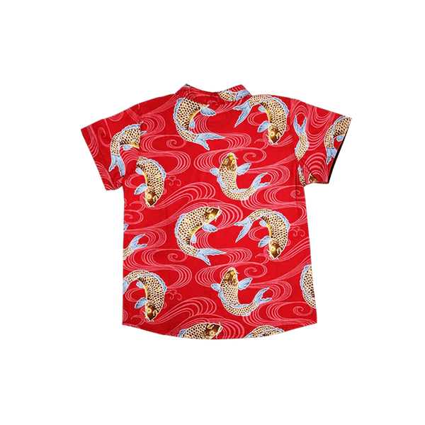Mandarin Collar Boy Shirt - Prosperity Koi (Red)