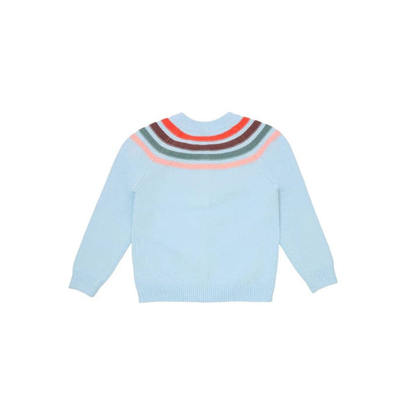 Rainbow Round Neck Cardigan (Light Blue)