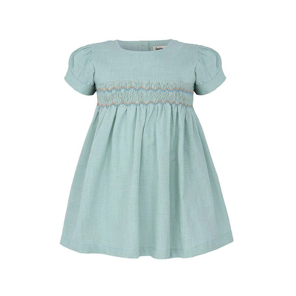 Sadie Linen Baby Girl Smocked Dress - (Fern Green)