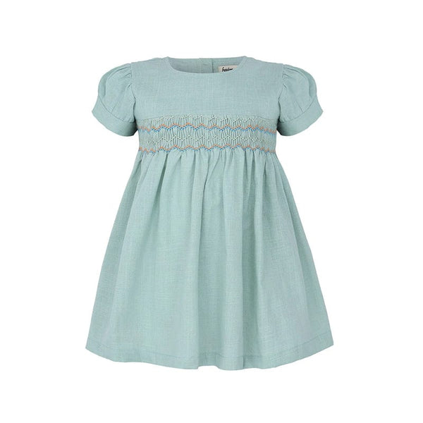 Sadie Linen Baby Girl Smocked Dress - (Fern Green)