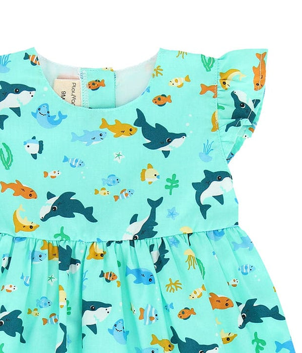 Shark & Fishes Baby Doll Dress (Mint)