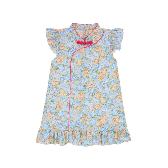 Spring Fleurs R. Sleeve Cheongsam (Yellow)