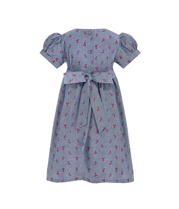Sweet Cherries Denim Baby Smocked Dress