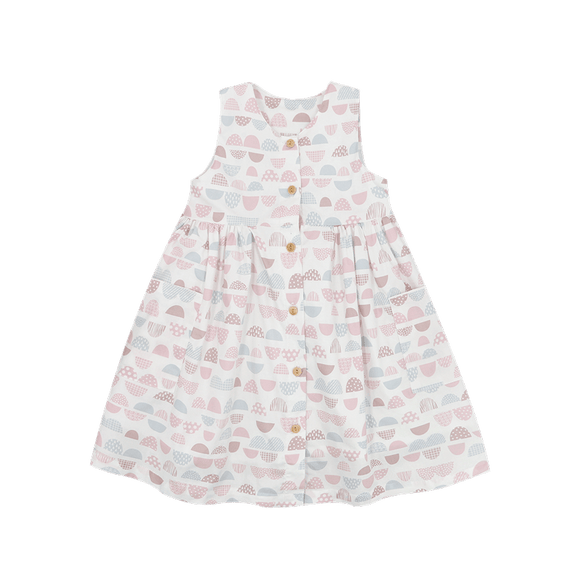 Girl Dress Button Down Sleeveless Half Stones