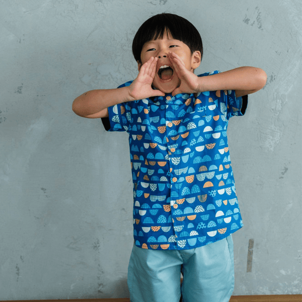 Boy Shirt Mandarin Collar - Half Stones (Blue)