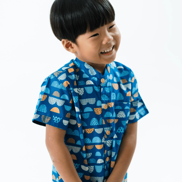 Boy Shirt Mandarin Collar - Half Stones (Blue)