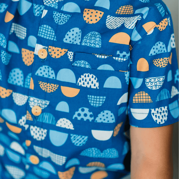 Boy Shirt Mandarin Collar - Half Stones (Blue)