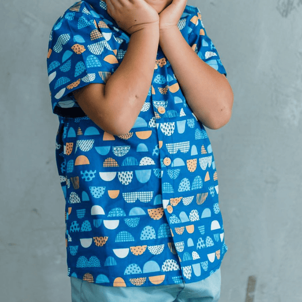 Boy Shirt Mandarin Collar - Half Stones (Blue)