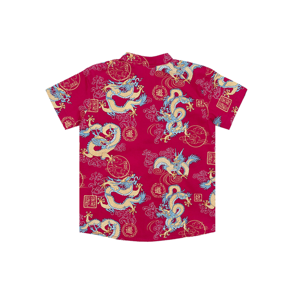 CNY Boy Shirt Mandarin Collar - Regal Dragon (Maroon)