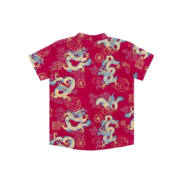 CNY Boy Shirt Mandarin Collar - Regal Dragon (Maroon)