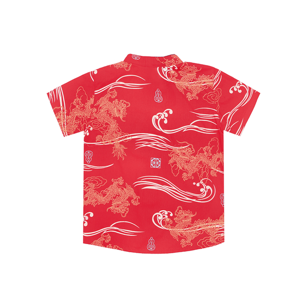 CNY Boy Shirt Mandarin Collar - Majestic Dragon (Red)
