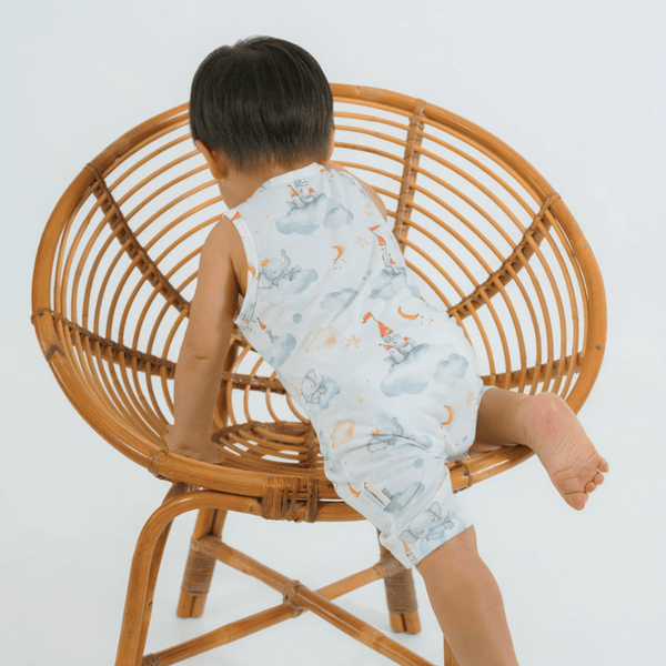 Baby Sleeveless Bamboo Onesie Elephants In Snoozy Land
