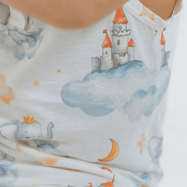 Baby Sleeveless Bamboo Onesie Elephants In Snoozy Land