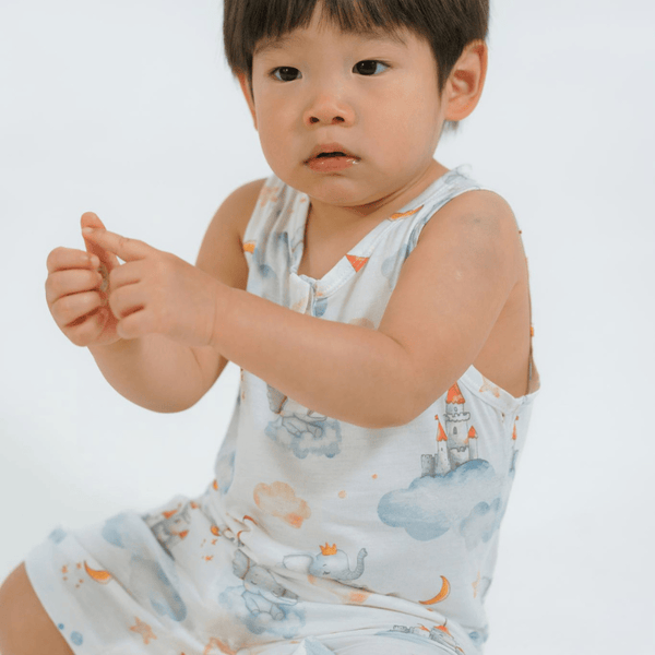Baby Sleeveless Bamboo Onesie Elephants In Snoozy Land