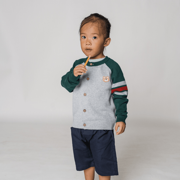 Boy Cardigan Little Varsity Bear (Grey)