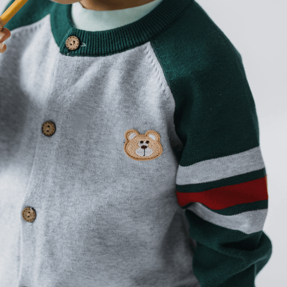 Boy Cardigan Little Varsity Bear (Grey)