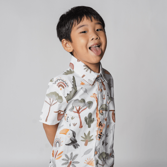 Boy Shirt - Happy Jungle (White)