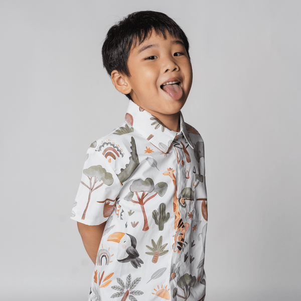 Boy Shirt - Happy Jungle (White)
